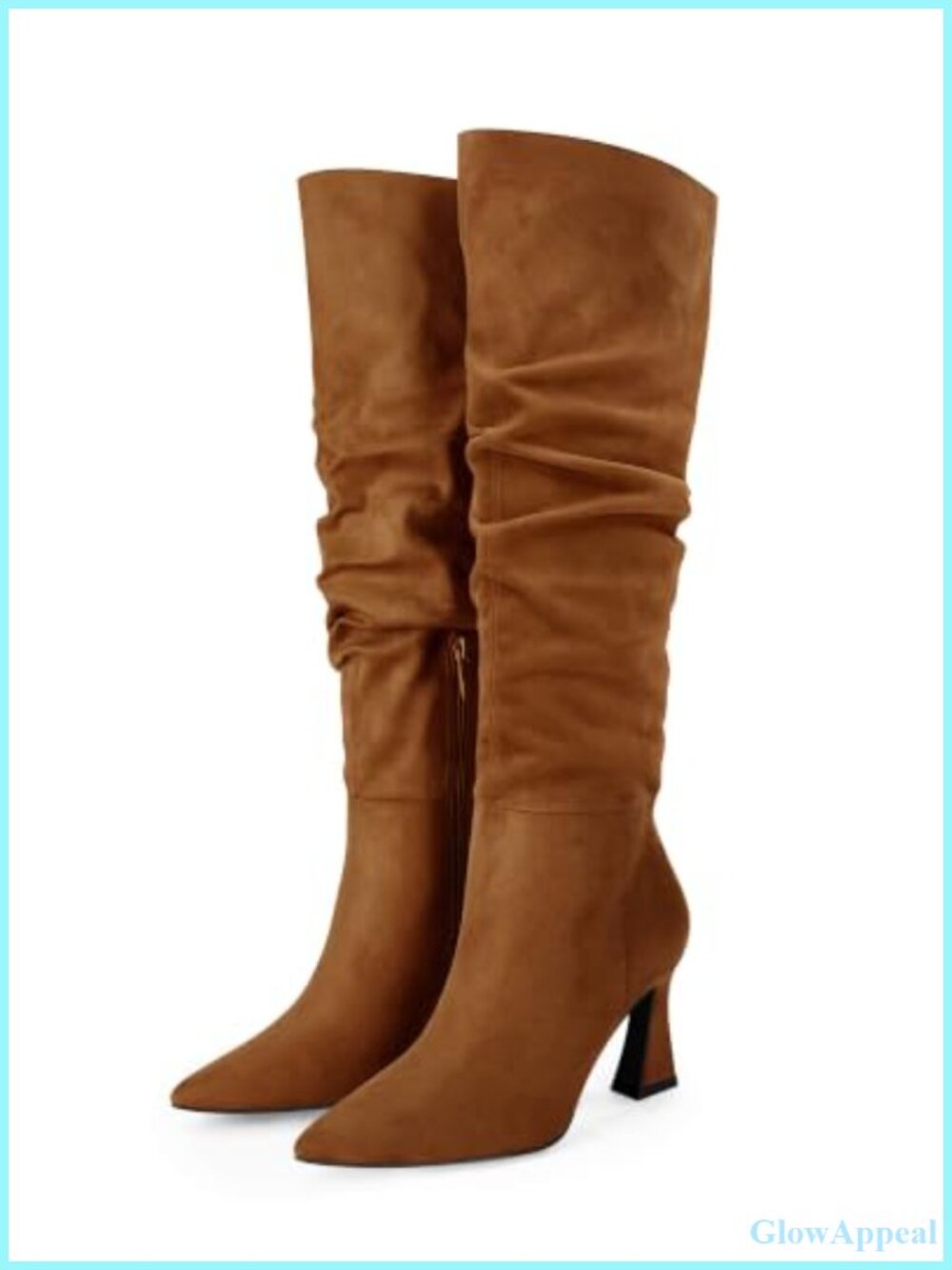 Womens Slouchy Knee High Wide Calf Boots Pointed Toe Chunky Heel Faux Suede